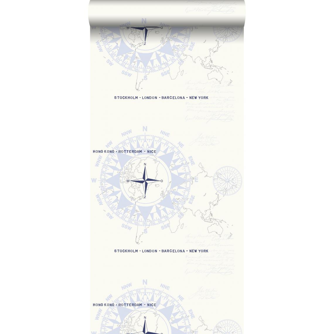 ESTAhome - ESTAhome papier peint boussoles bleu clair - 136421 - 53 cm x 10,05 m - Papier peint