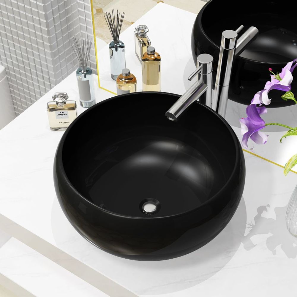 Vidaxl - Lavabo rond Céramique Noir 40 x 16 cm - Équipements sanitaires - Éviers et lavabos - Lavabos | Noir | Noir - Lavabo
