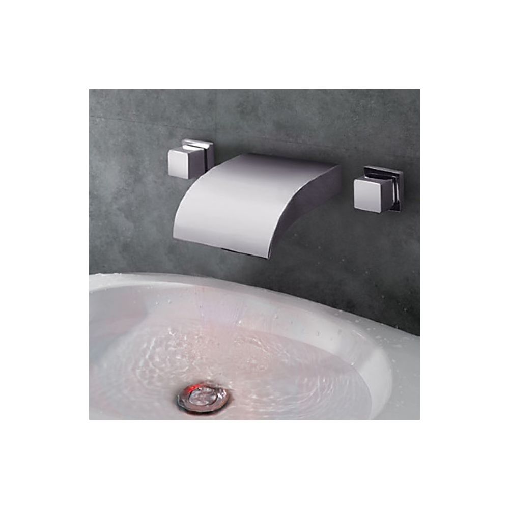 Lookshop - Robinet de lavabo LED à bec incliné extra large et muni de deux poignées chromé - Robinet de lavabo