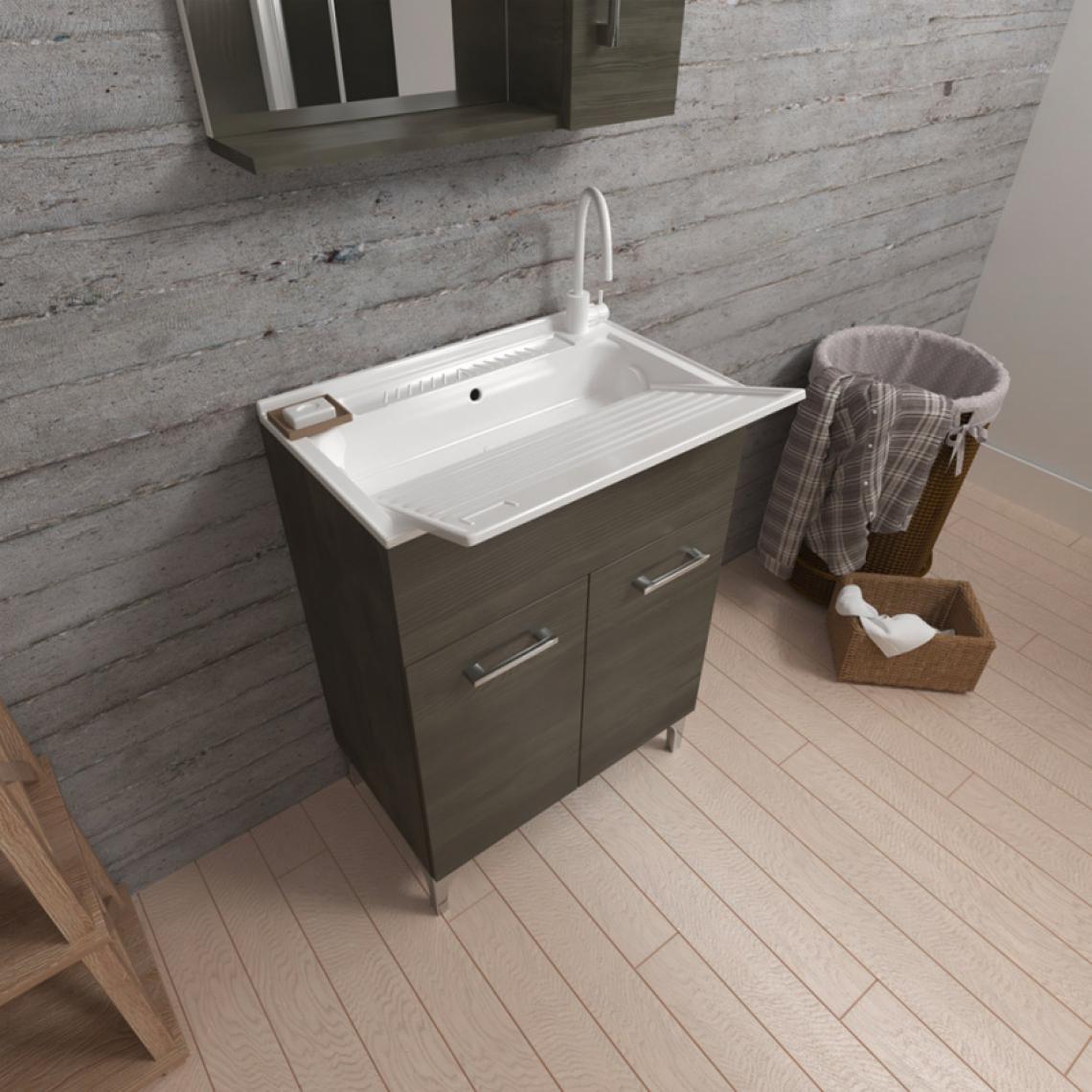 Arati Bath And Shower - Évier mobile 60x50 cm 2 portes avec axe lavabo Hornavan Noir - Lavabo