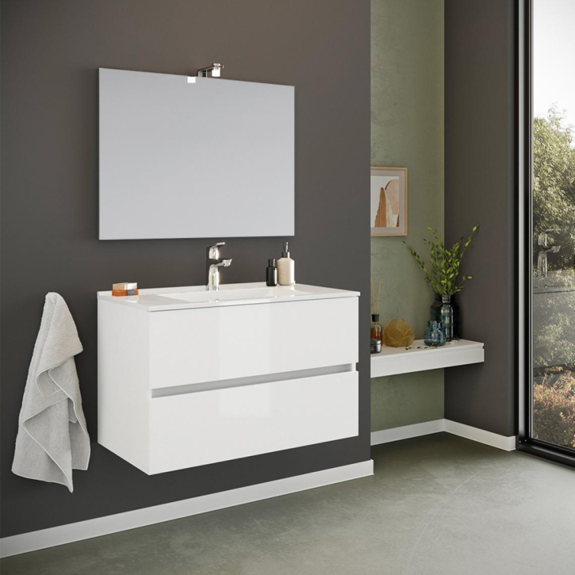 Arati Bath And Shower - Meuble de salle de bain base suspendue 2 tiroirs miroir évier en céramique lampe LED Kallsjon - Lavabo