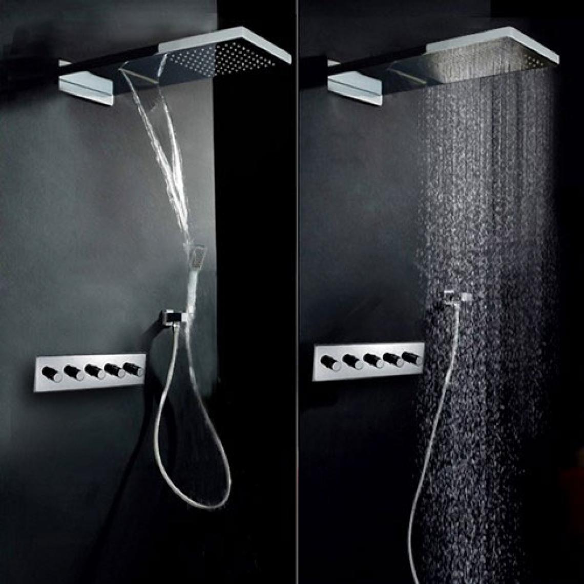 Kroos - Ensemble de douche thermostatique avec mélangeur et pomme de douche avec pluie en cascade - Mitigeur douche