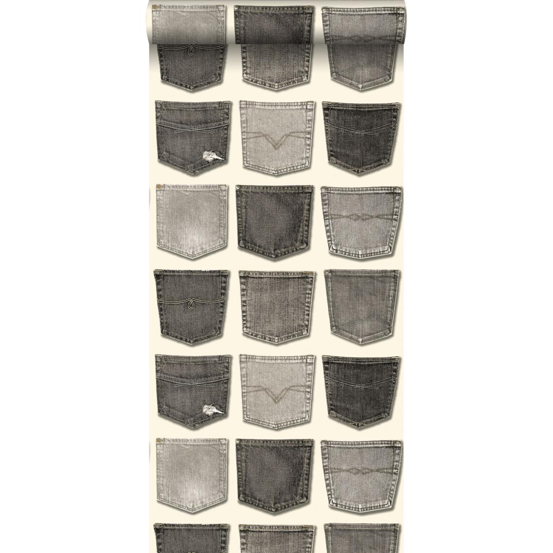 ESTAhome - ESTAhome papier peint poches de jeans gris - 137740 - 53 cm x 10,05 m - Papier peint