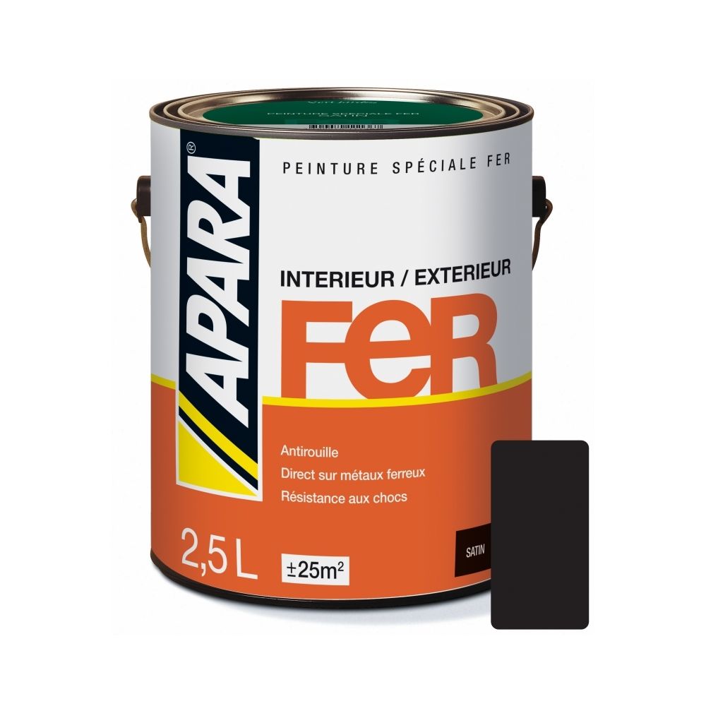 Apara - Peinture FER SATIN-2.5 litres-Noir profond (RAL 9005) - Peinture & enduit rénovation