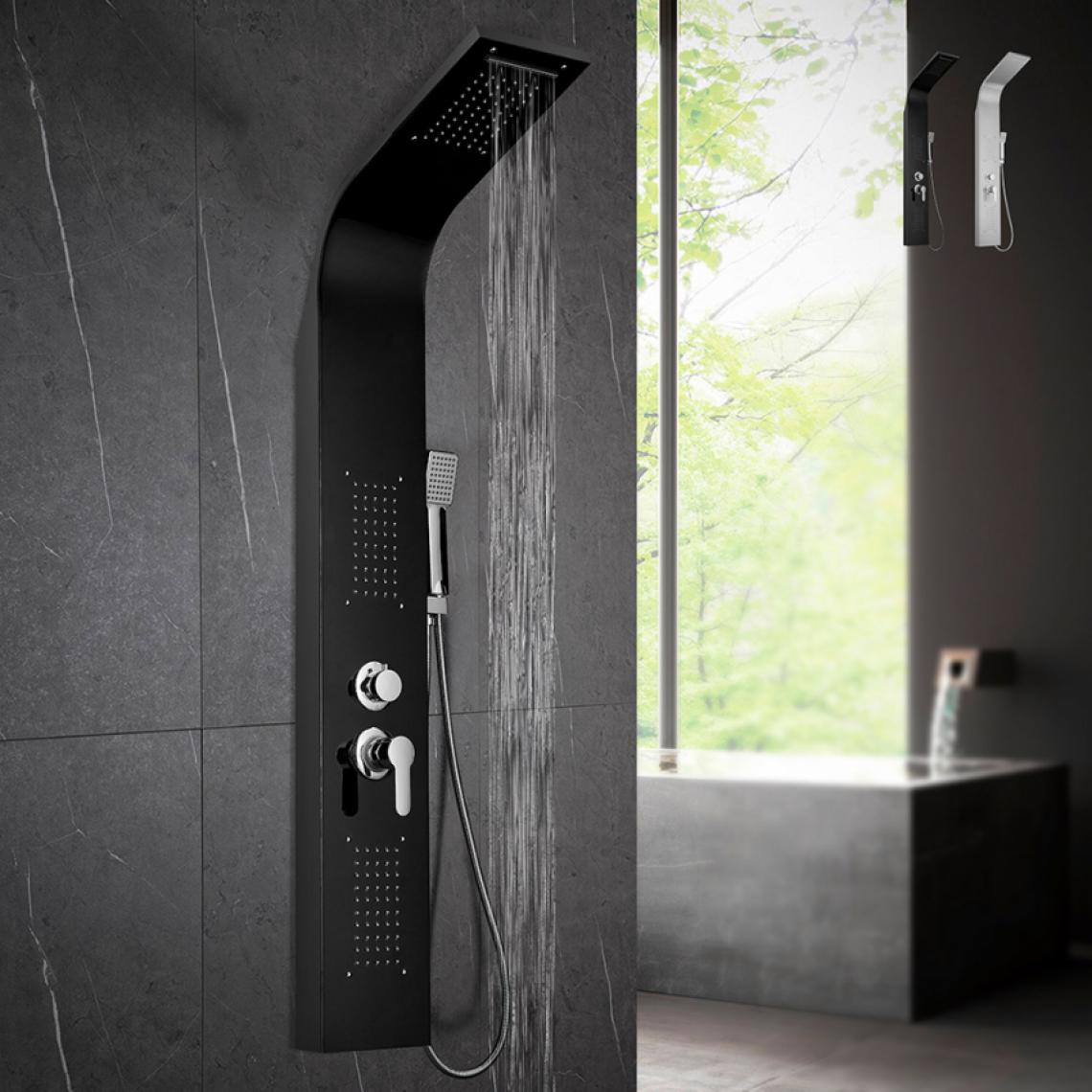 Arati Bath And Shower - Colonne de douche en acier avec mitigeur de douche cascade d'hydromassage Monticelli, Couleur: Noir - Colonne de douche