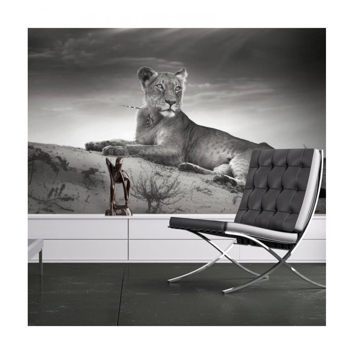 Artgeist - Papier peint - Une lionne en noir et blanc 250x193 - Papier peint