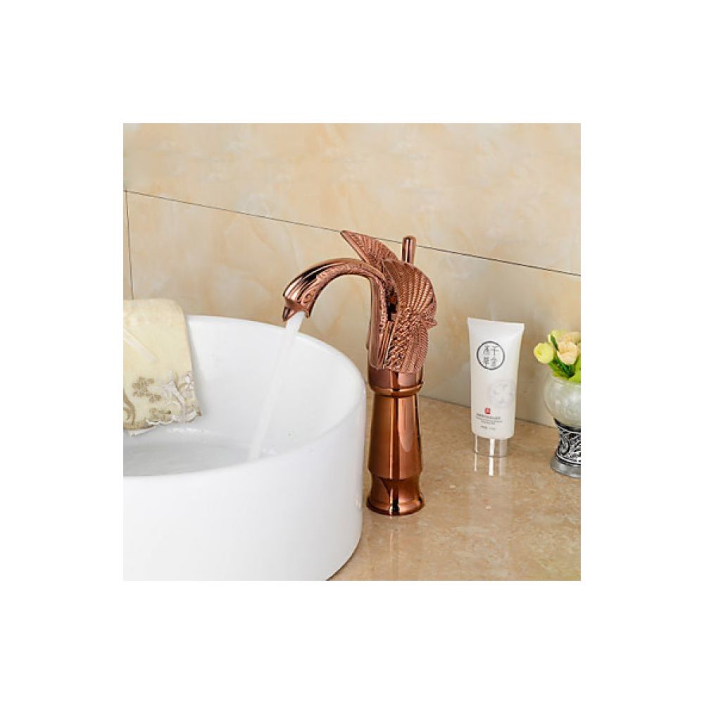 Lookshop - Robinet de lavabo finition rose or en forme de cygne, muni d'une seule poignée - Robinet de lavabo