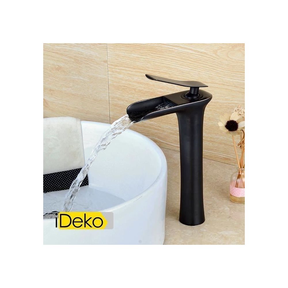 Ideko - iDeko® Robinet Mitigeur lavabo cascade vasque salle de bain haut noir - Lavabo