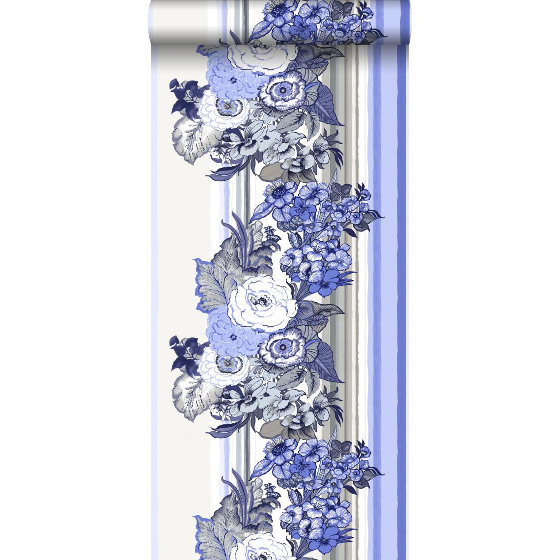 ESTAhome - ESTAhome papier peint fleurs vintage bleu indigo - 138116 - 53 cm x 10,05 m - Papier peint