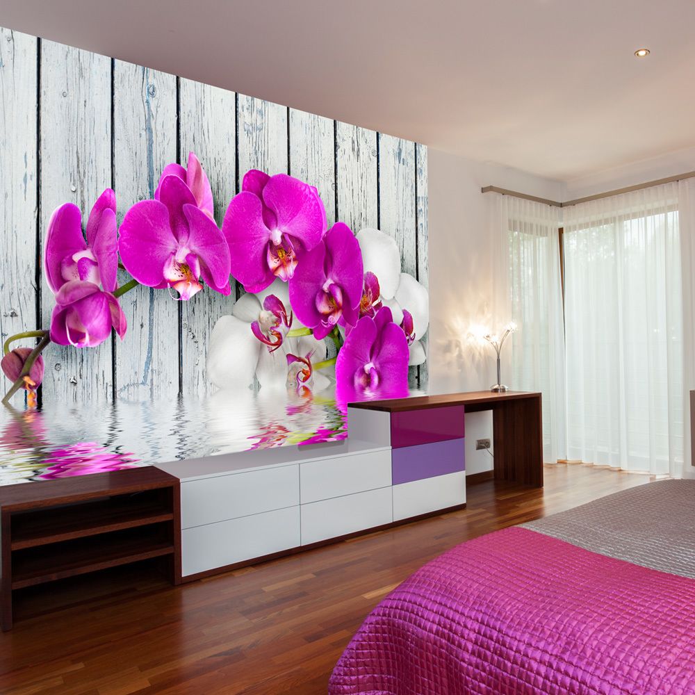 marque generique - 350x270 Papier peint Orchidées Fleurs Chic Violet orchids with water reflexion - Papier peint