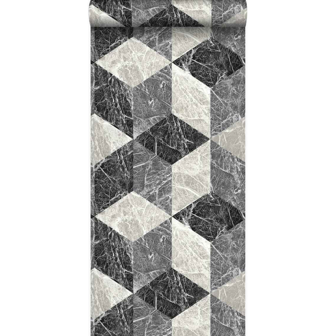 Origin - Origin papier peint motif marbre 3D noir et gris - 347318 - 53 cm x 10,05 m - Papier peint