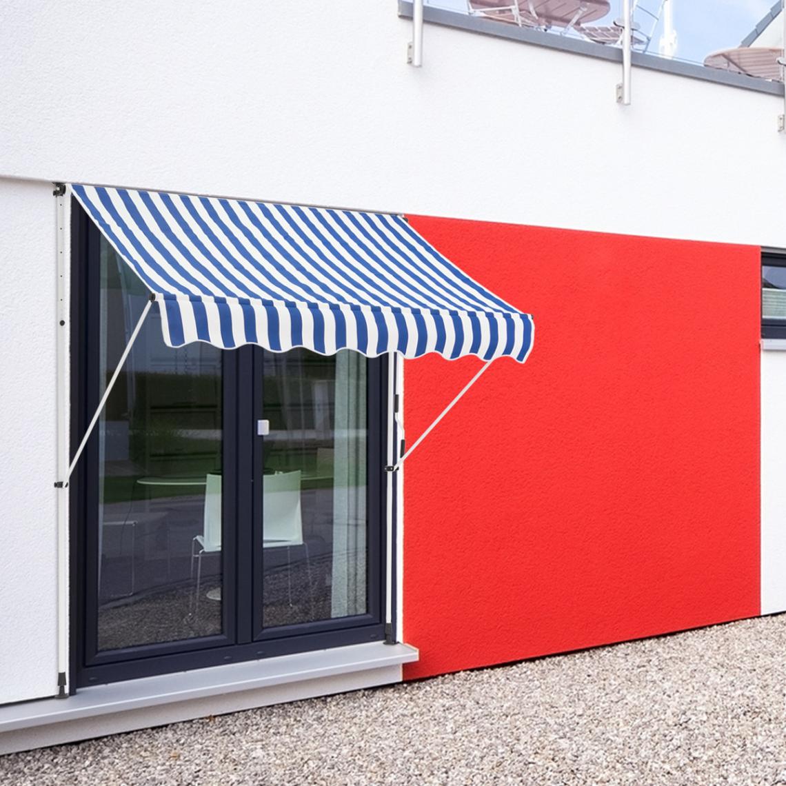 Ecd Germany - Store banne terrasse auvent à pince rétractable 350x120 cm bleu blanc ML-Design - Marquise, auvent