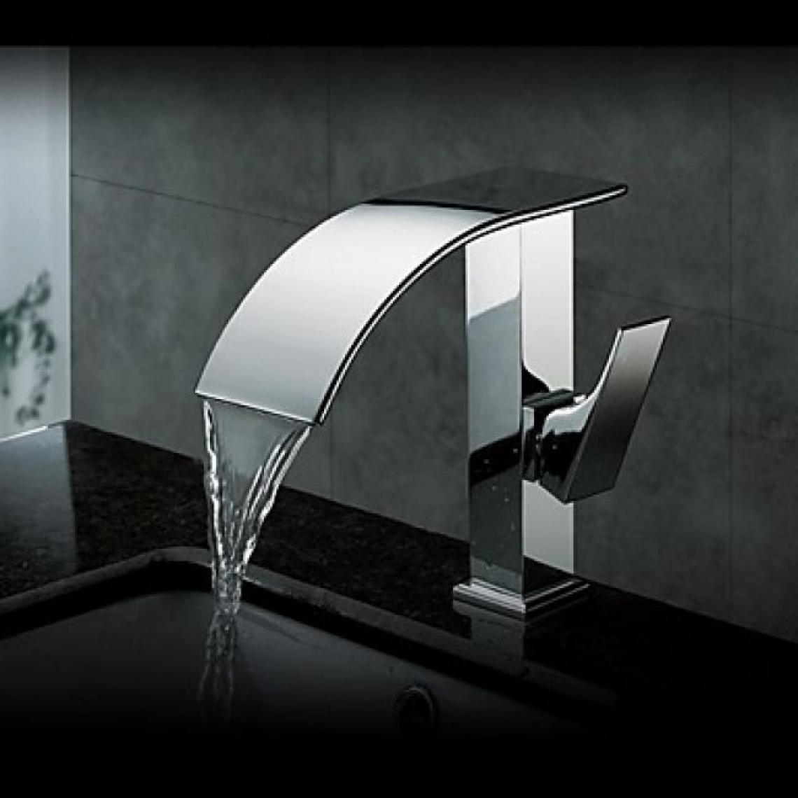 Lookshop - Robinet salle de bain à bec large et courbé, finition en métal chromé - Robinet de lavabo
