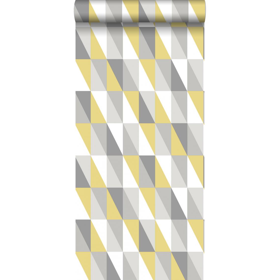 ESTAhome - ESTAhome papier peint triangles graphiques jaune ocre et gris - 138921 - 53 cm x 10.05 m - Papier peint