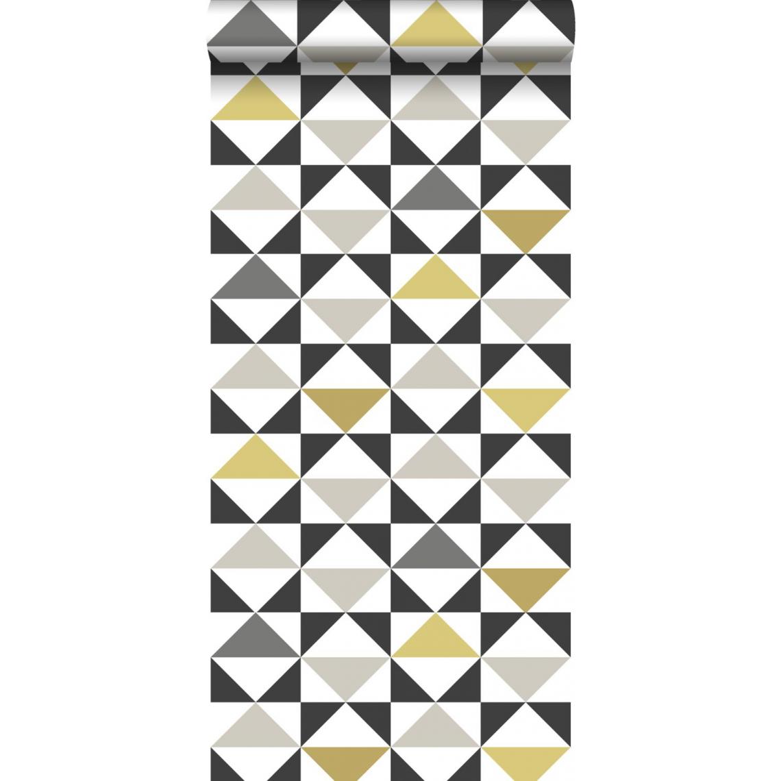ESTAhome - ESTAhome papier peint triangles blanc, noir, gris et jaune ocre - 139095 - 0.53 x 10.05 m - Papier peint