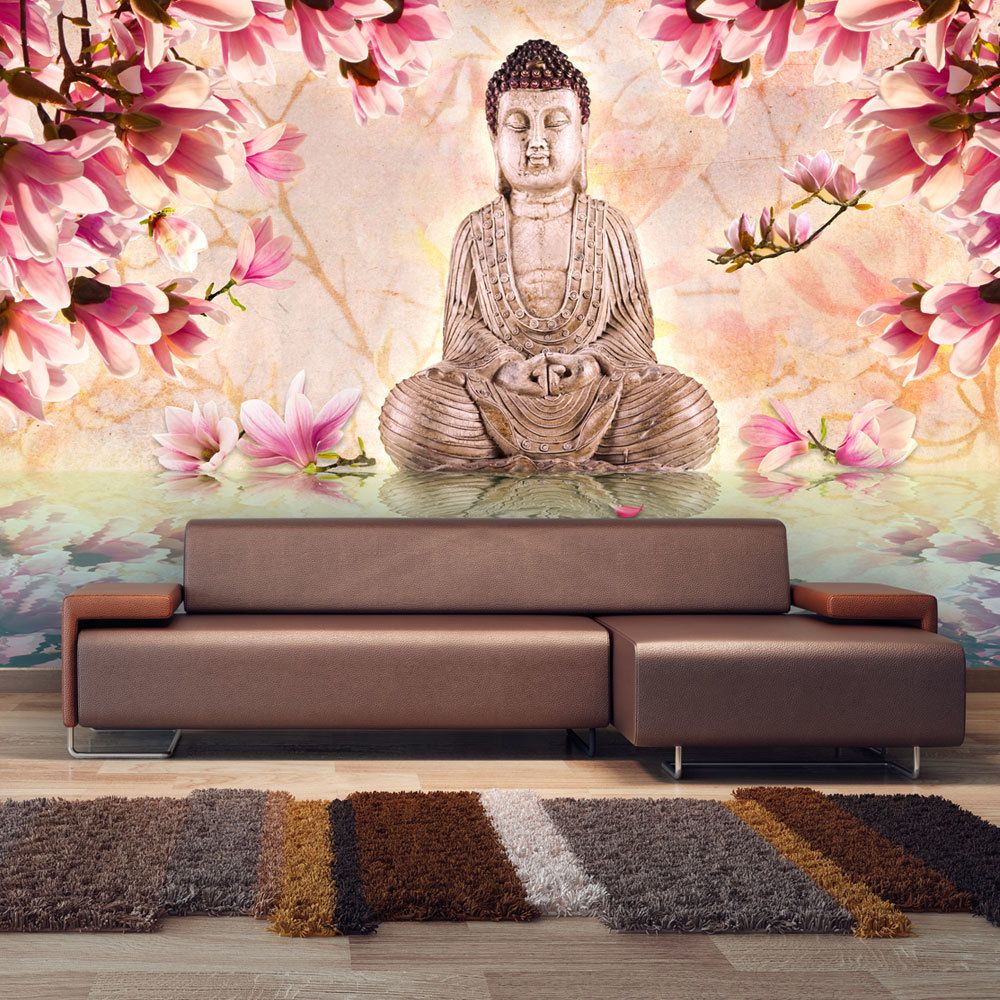 Bimago - Papier peint - Bouddha et magnolia - Décoration, image, art | Orient | 450x270 cm | XXl - Grand Format | - Papier peint