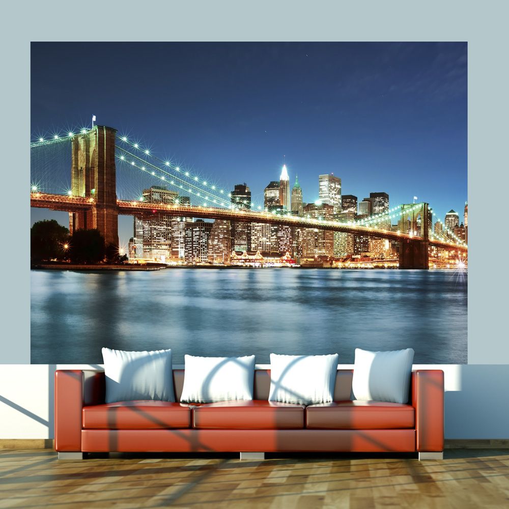 marque generique - 250x193 Papier peint New York Ville et Architecture sublime Brooklyn Bridge scintillant dans la nuit - Papier peint