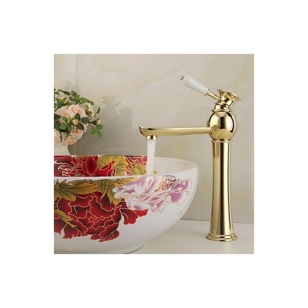 Lookshop - Robinet salle de bain couleur dorée finition en laiton poli, robinet muni d'une poignée - Robinet de lavabo