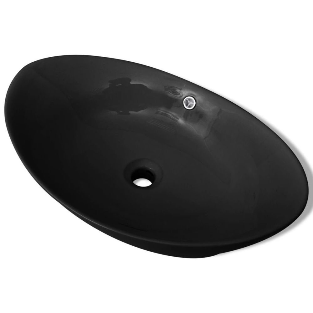 marque generique - Icaverne - Lavabos serie Lavabo ovale en céramique noire de luxe avec trop-plein 59 x 38,5 cm - Lavabo