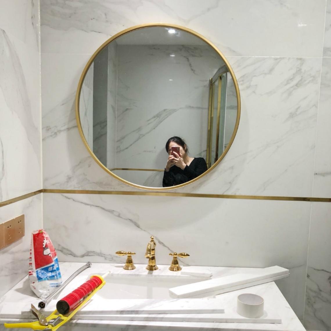 Universal - Miroir de salle de bains en or, miroir de maquillage, miroir mural de salle de bains en fer(Or) - Miroir de salle de bain