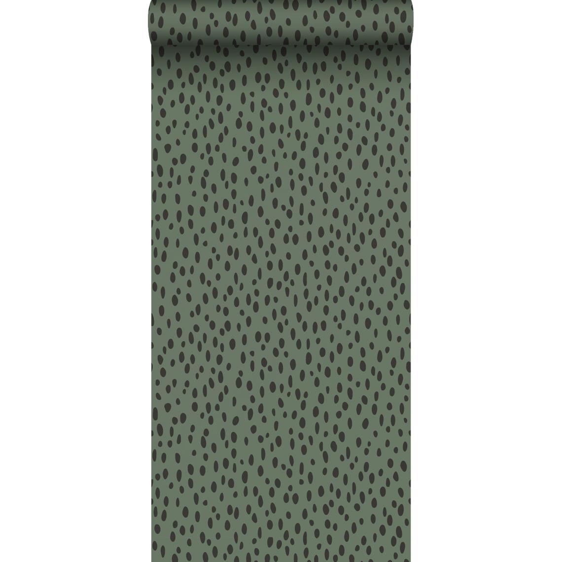 ESTAhome - ESTAhome papier peint à motif de petits points vert grisé et noir - 139258 - 0.53 x 10.05 m - Papier peint