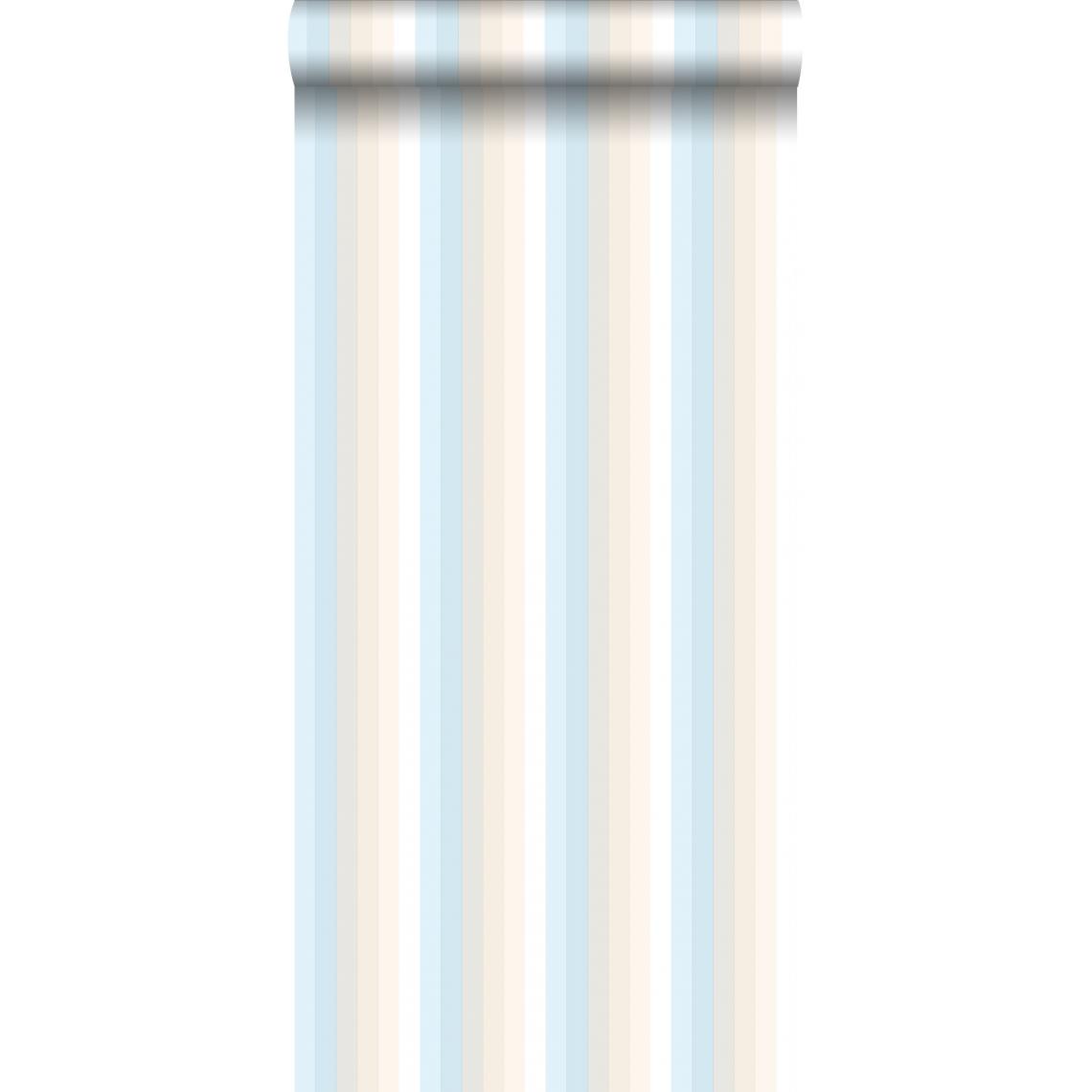 ESTAhome - ESTAhome papier peint rayures arc-en-ciel bleu clair et beige - 138925 - 53 cm x 10.05 m - Papier peint