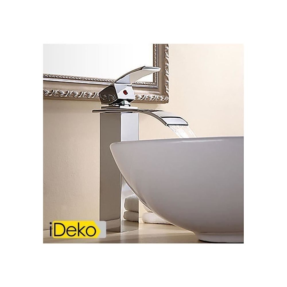 Ideko - iDeko® Robinet Mitigeur lavabo salle de bain personnalisée évier robinet cascade contemporaine mitigeur finition chromée - Lavabo