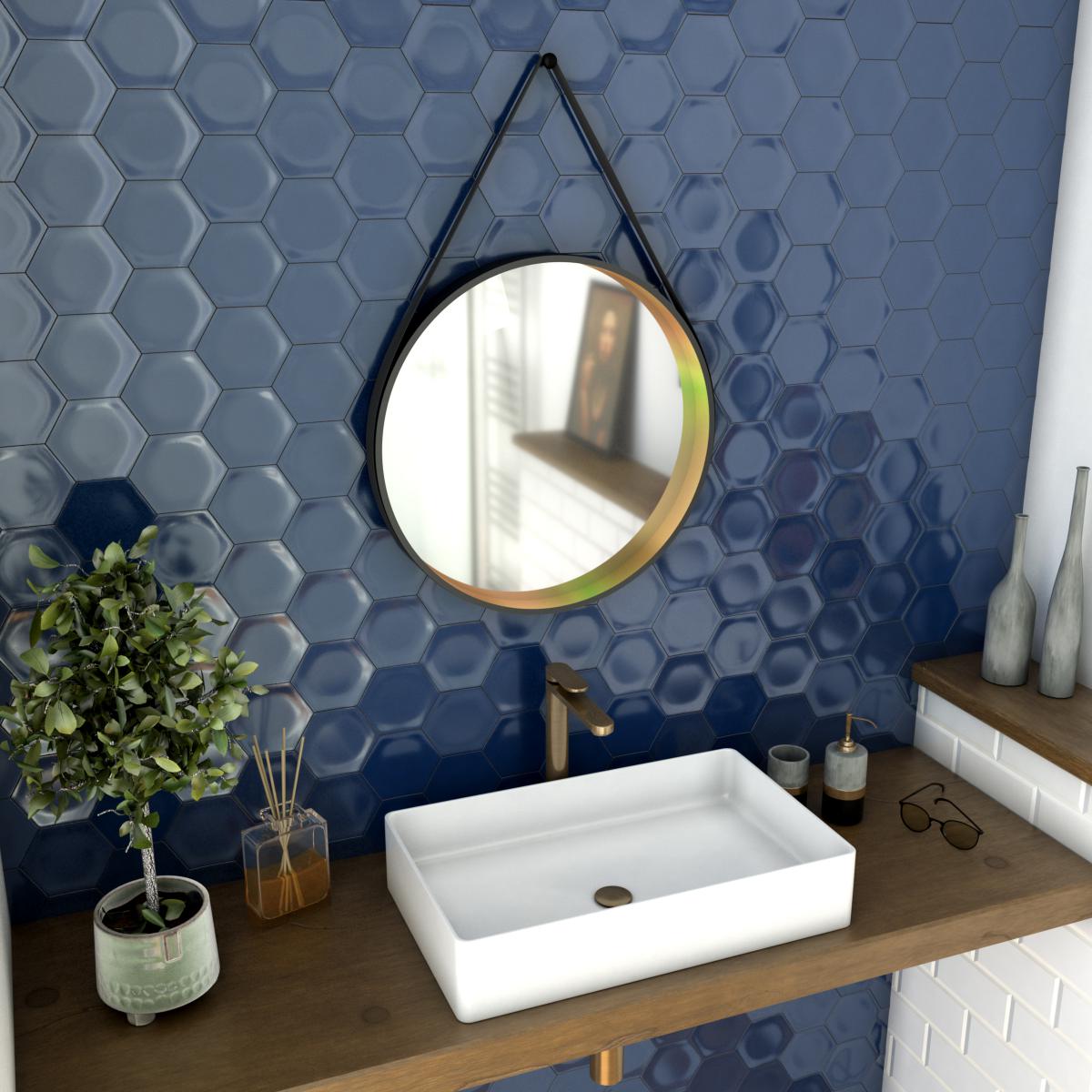 Aurlane - Miroir salle de bain rond - diamètre 55cm - noir mat et finition bronze - CIRCLE HORUS - Miroir de salle de bain
