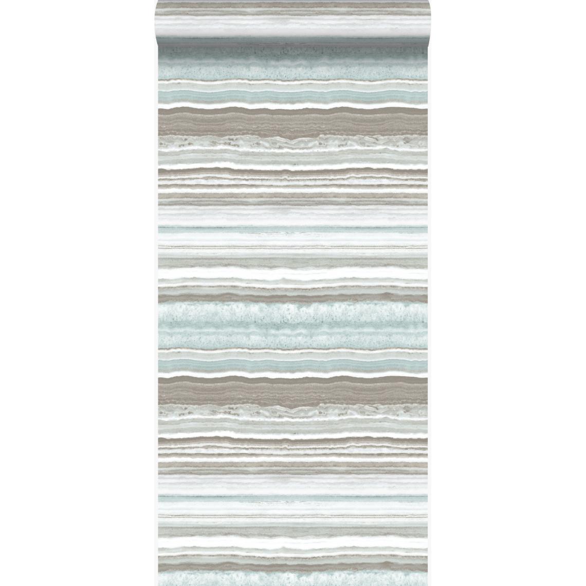 Origin - Origin papier peint pierre de marbre en couches beige et bleu clair - 337234 - 53 cm x 10.05 m - Papier peint