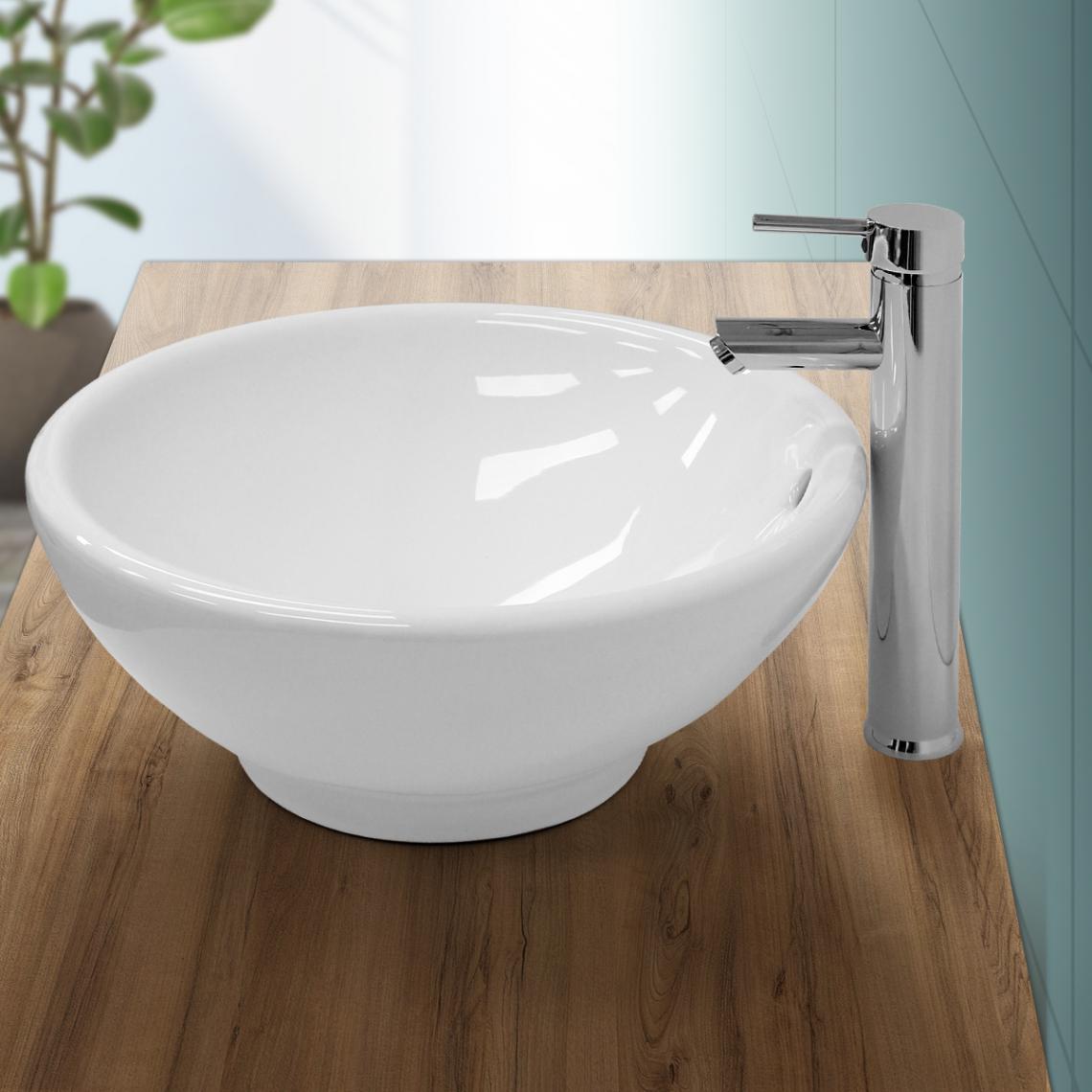Ecd Germany - Lavabo en céramique blanc vasque a poser rond évier design moderne 420x170mm - Lavabo