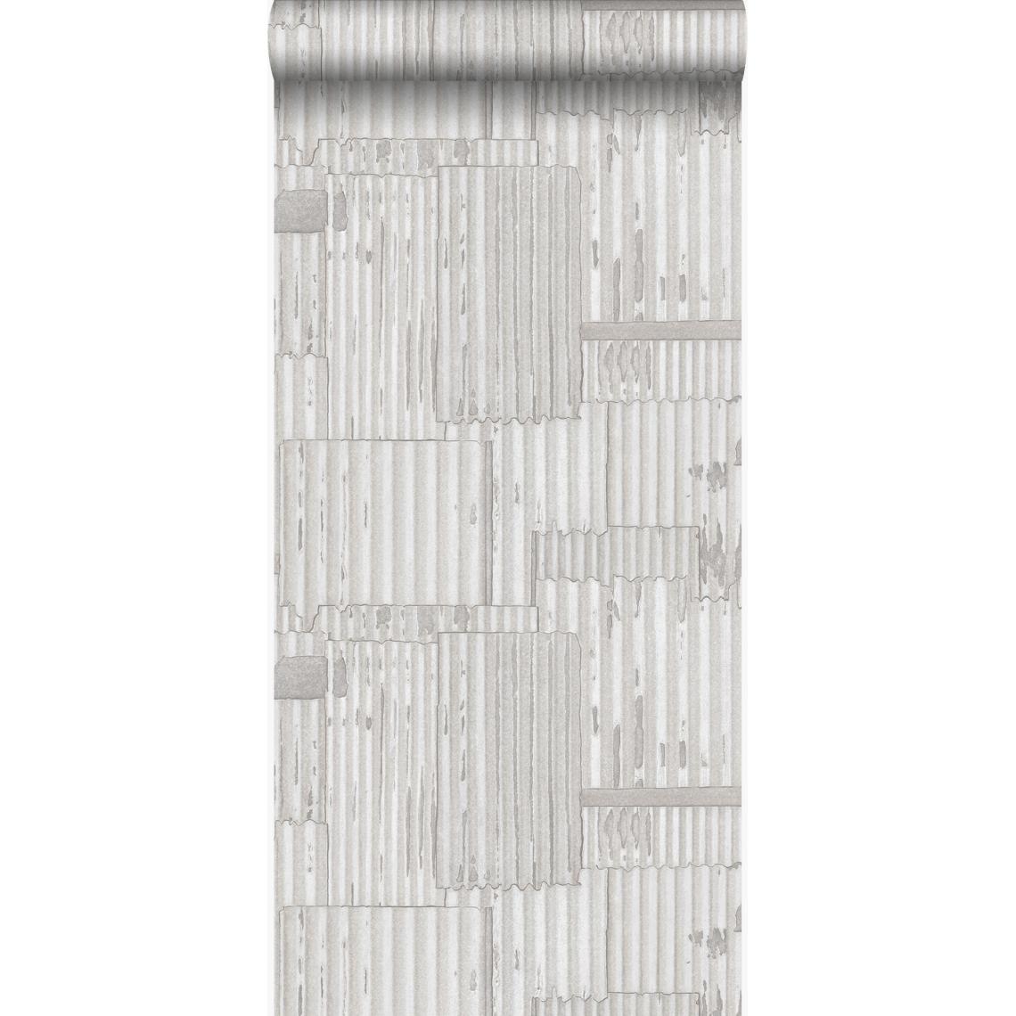 Origin - Origin papier peint tôles ondulées en métal industrielles 3D blanc cassé - 347619 - 53 cm x 10.05 m - Papier peint