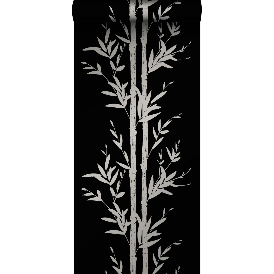 Origin - Origin papier peint bambou noir mat et gris - 345748 - 53 cm x 10,05 m - Papier peint
