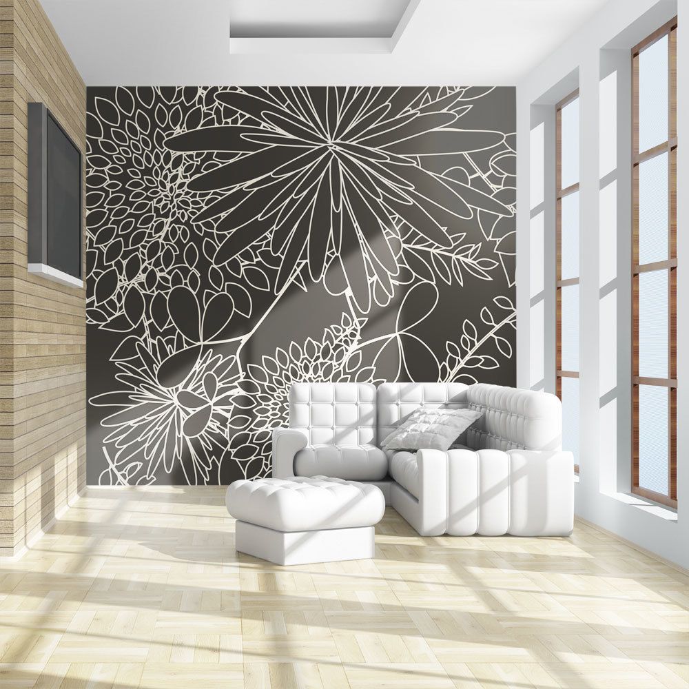 Artgeist - Papier peint - Motif floral noir et blanc 200x154 - Papier peint