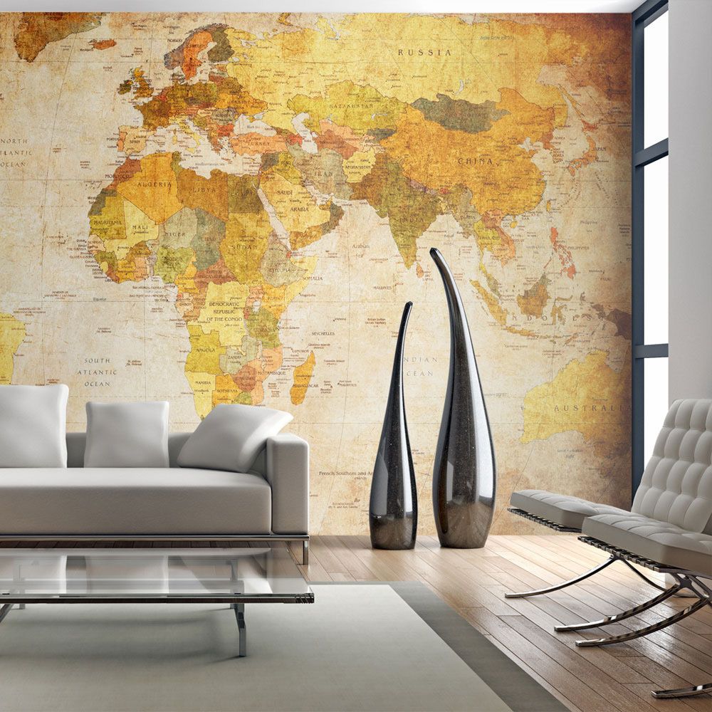 Bimago - Papier peint - Old globe - Décoration, image, art | Carte du monde | 450x270 cm | XXl - Grand Format | - Papier peint
