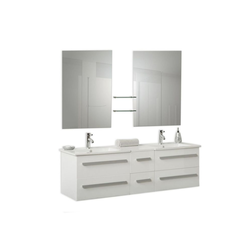 Beliani - Beliani Meuble double vasque à tiroirs - miroir inclus - blanc MADRID - blanc - Vasque