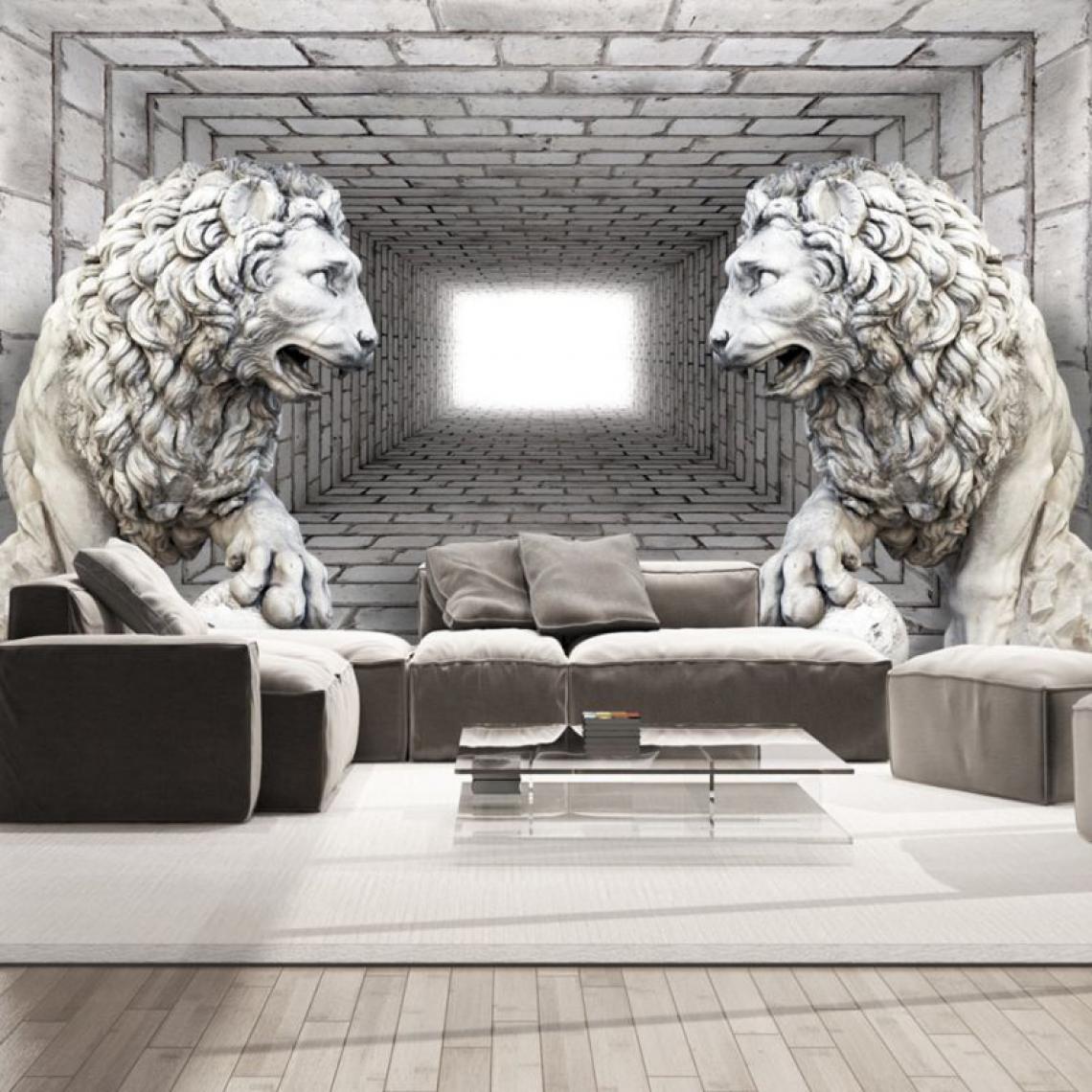 Artgeist - Papier peint - Lions de pierre .Taille : 200x140 - Papier peint