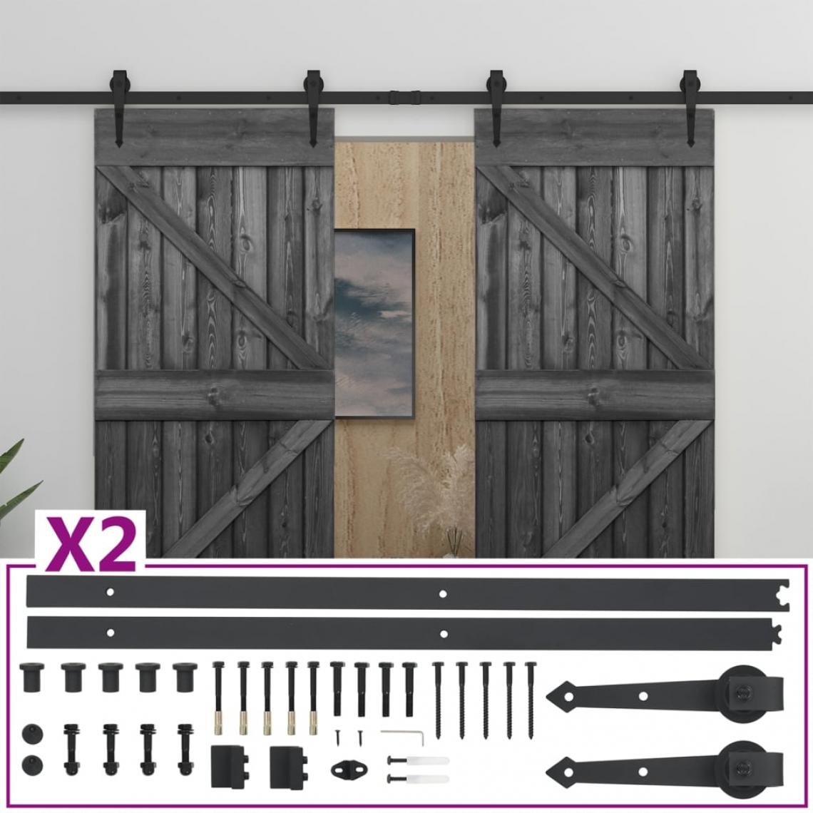 Vidaxl - vidaXL Porte coulissante avec kit de quincaillerie 90x210 cm Pin Noir - Portail en bois