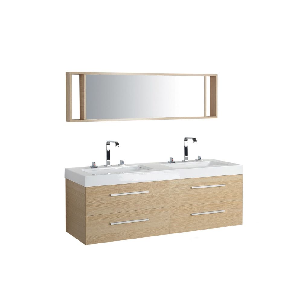 Beliani - Beliani Meuble double vasque à tiroirs miroir inclus beige MALAGA - beige - Vasque