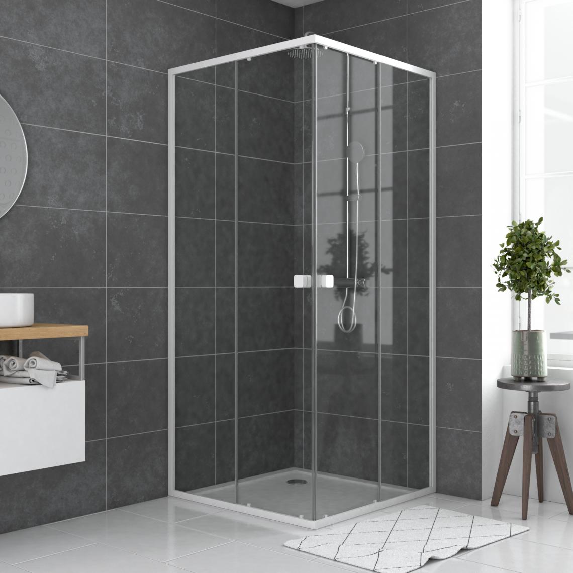 Aurlane - Paroi porte de douche carrée blanc extensible 77 à 90cm de largeur - verre transparent - WHITY - Cabine de douche