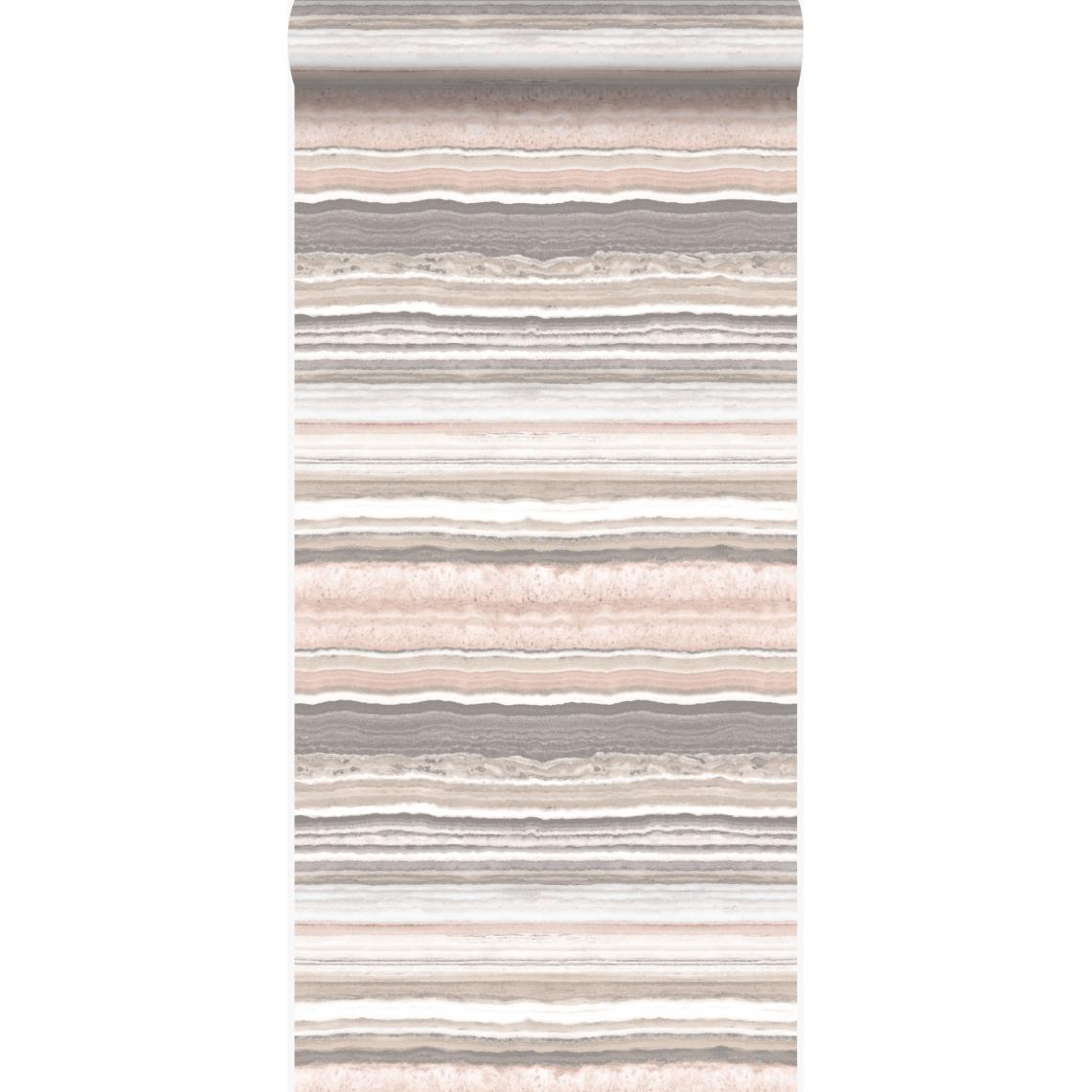 Origin - Origin papier peint pierre de marbre en couches rose pêche et beige - 337236 - 53 cm x 10.05 m - Papier peint