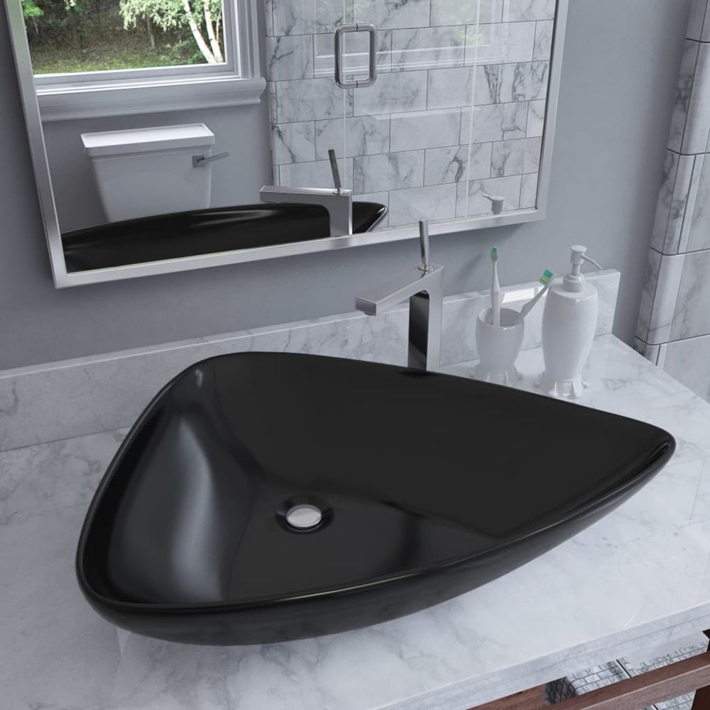 Vidaxl - Évier triangulaire Céramique Noir 645 x 455 x 115 mm - Équipements sanitaires - Éviers et lavabos - Lavabos | Noir | Noir - Lavabo