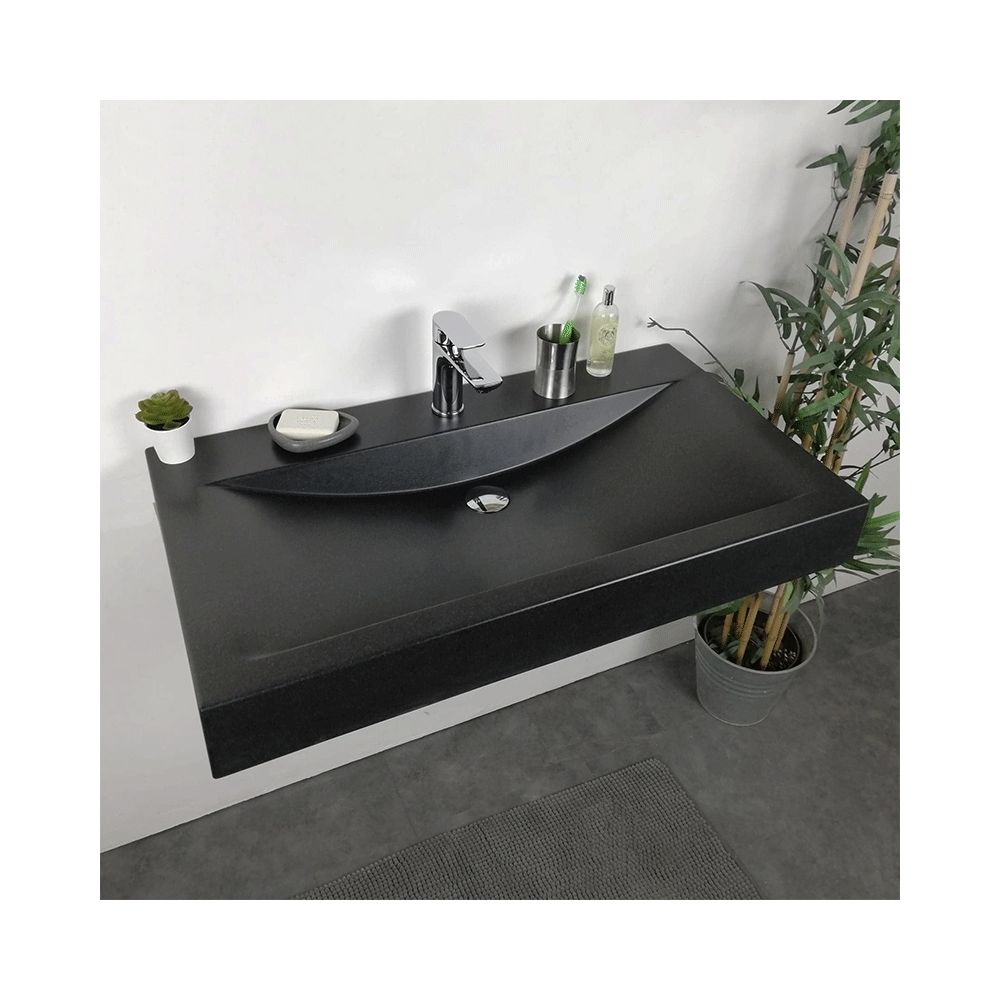 Ambra - Vasque à poser ou à suspendre Noir 90 cm en Pierre de synthèse - Eva - Vasque