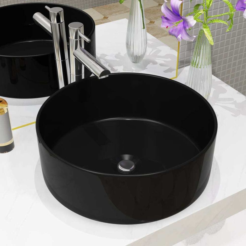 marque generique - Superbe Éviers et lavabos selection Malabo Lavabo rond Céramique Noir 40 x 15 cm - Lavabo