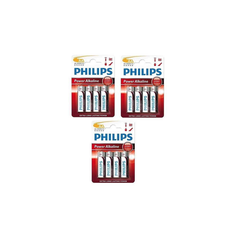 Appetitissime - Pack de 12 piles (3 x pack 4 piles) Philips Power Alkaline LR06 Mignon AA - Piles standard