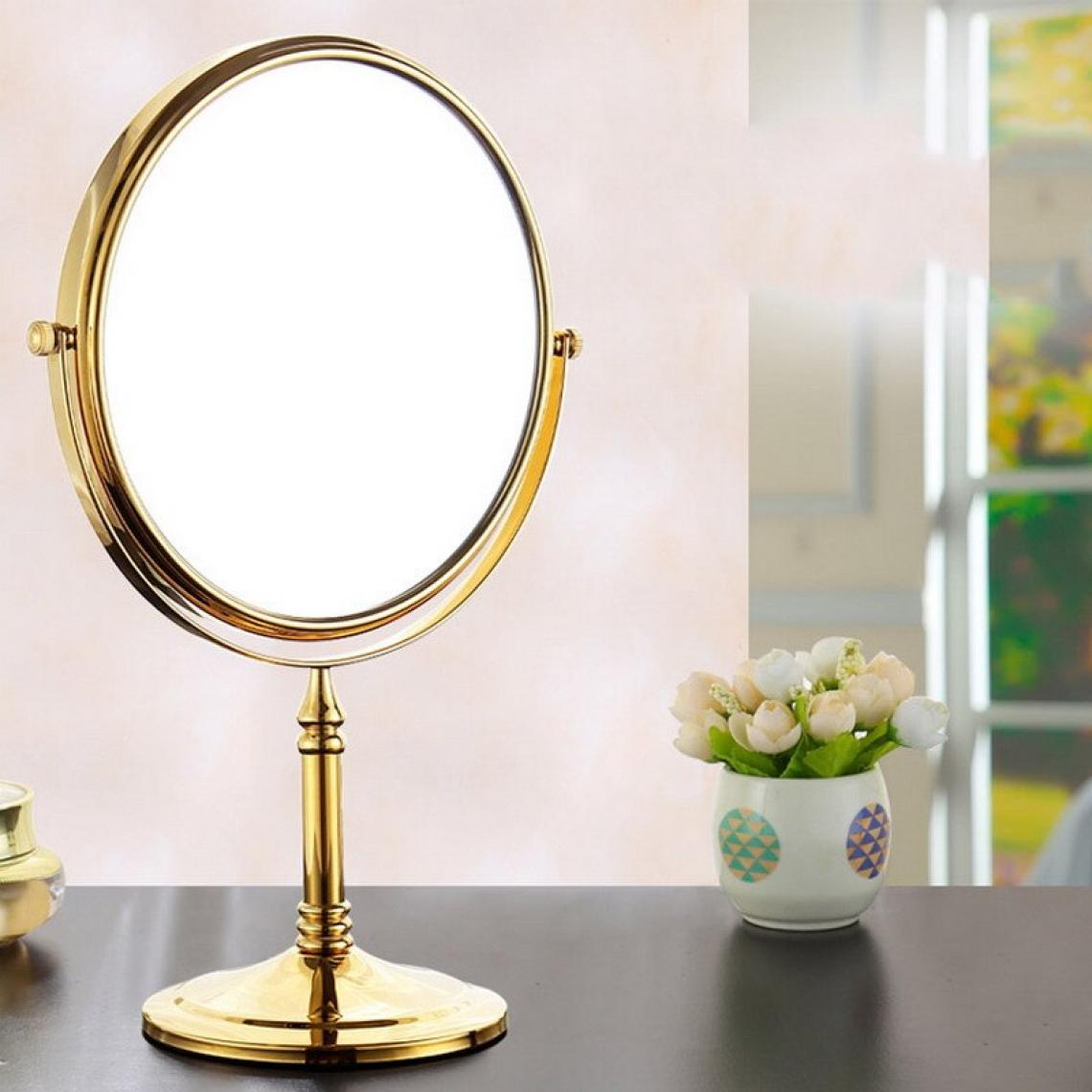 Universal - Miroir de maquillage en laiton doré de luxe 8 pouces rond double face miroir 360 degrés pivotant commode verticale loupe miroir(Or) - Miroir de salle de bain