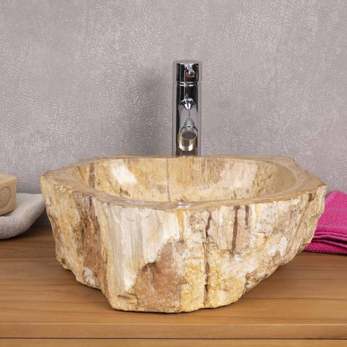 Wanda Collection - Grande vasque salle de bain en bois pétrifié fossilisé marron - Vasque
