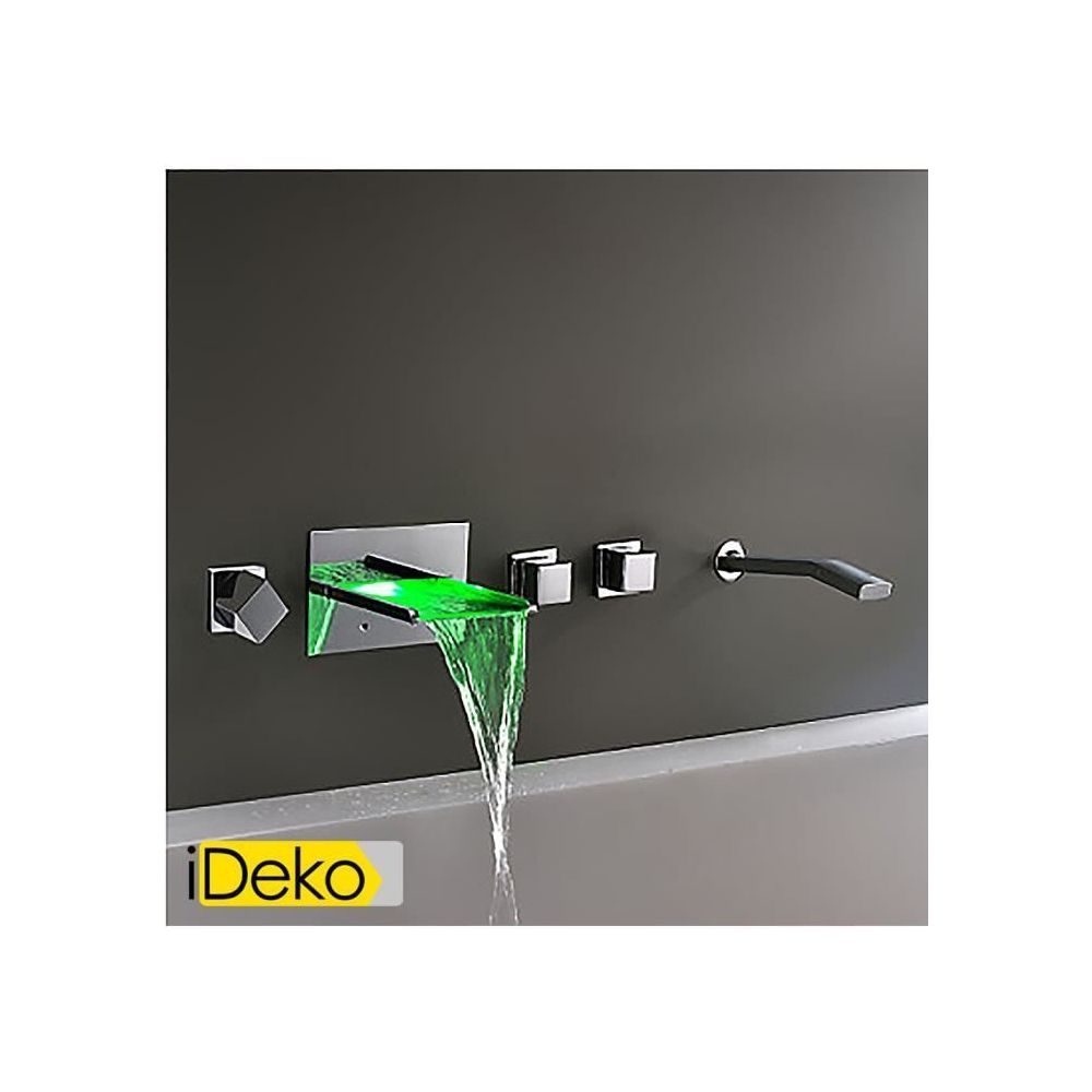 Ideko - iDeko® Robinet Mitigeur lavabo Support mural chromé Changement de couleur LED robinet de baignoire cascade - Robinet de baignoire