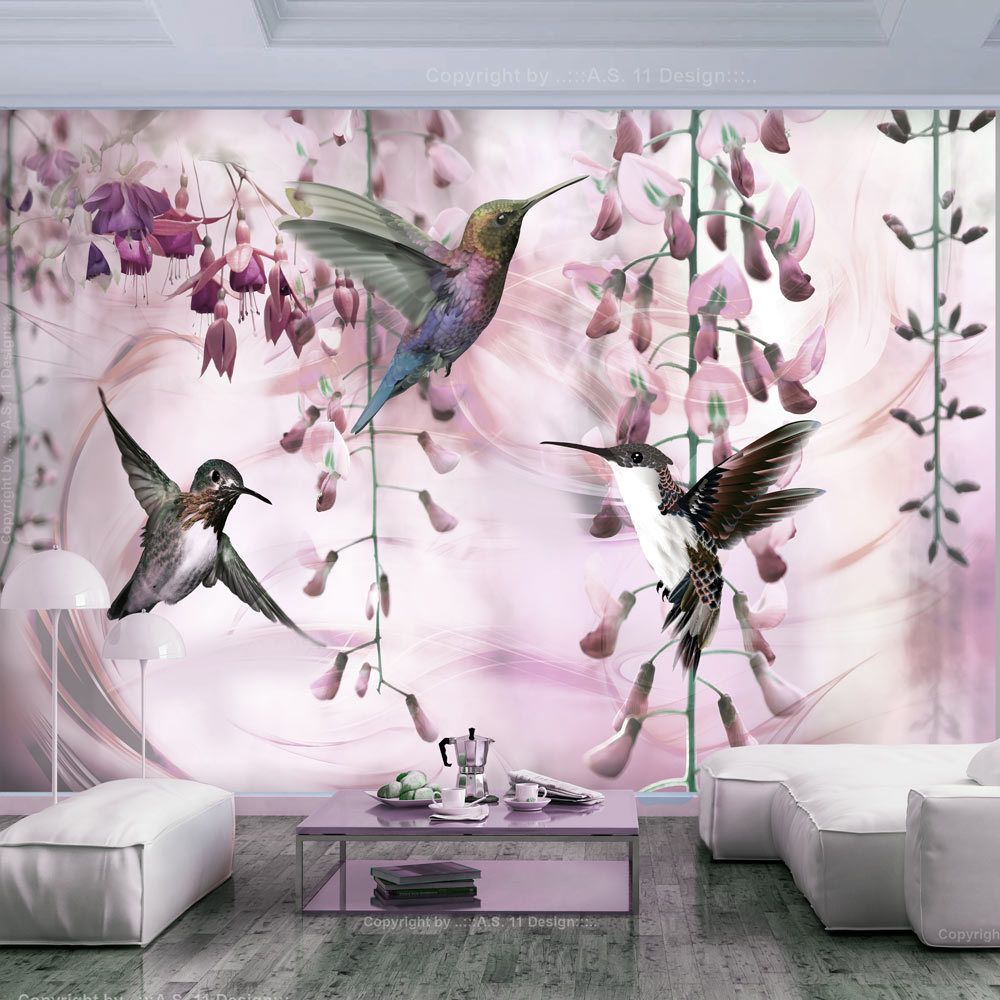 marque generique - 200x140 Papier peint Animaux Inedit Flying Hummingbirds (Pink) - Papier peint