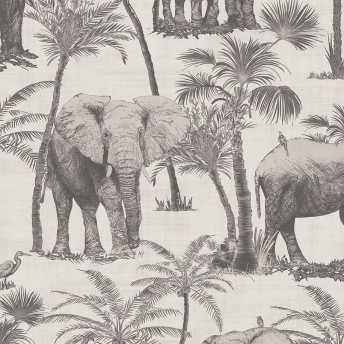 Dutch Wallcoverings - DUTCH WALLCOVERINGS Papier peint Verger avec éléphants Charbon - Papier peint