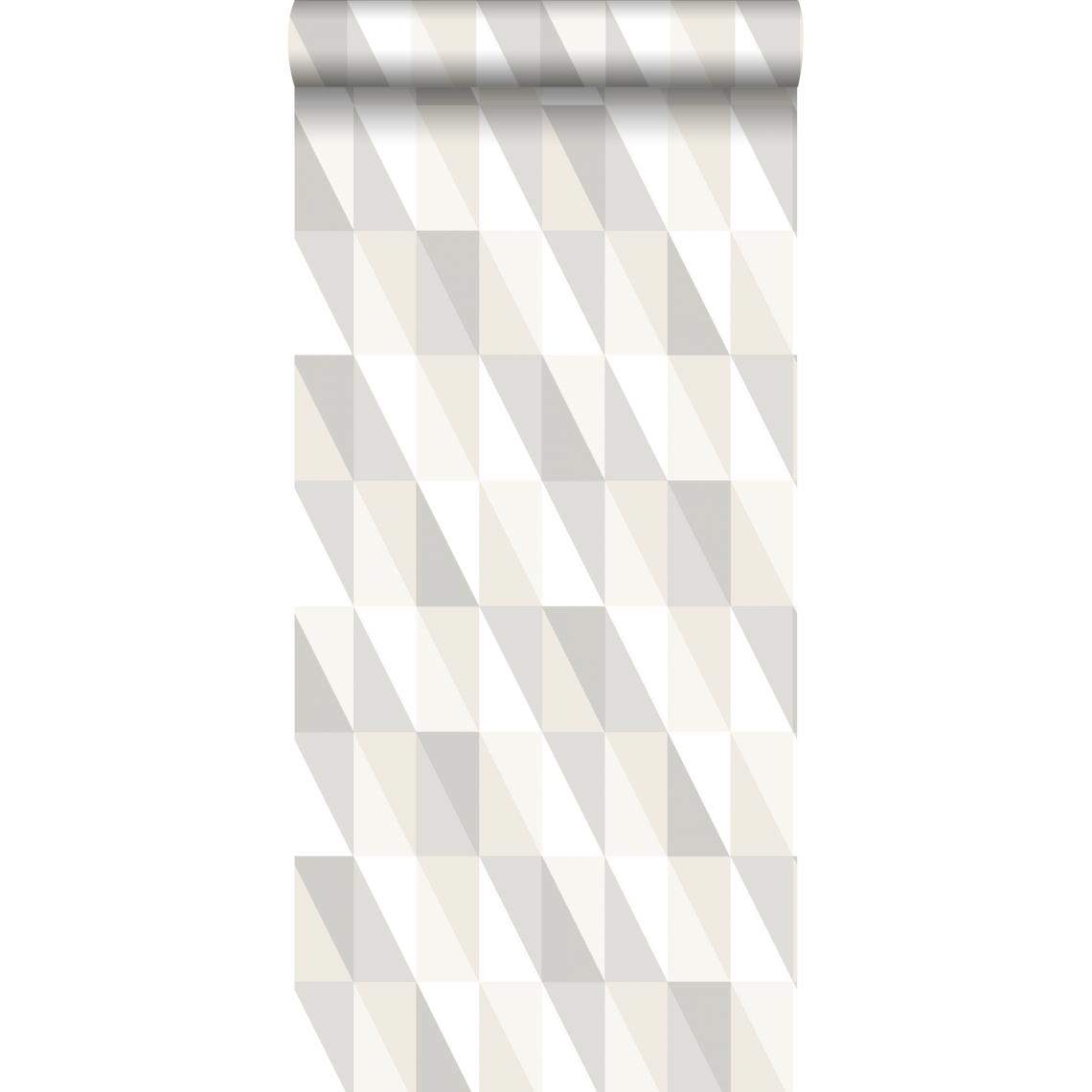 ESTAhome - ESTAhome papier peint triangles graphiques argent, gris et beige - 138922 - 53 cm x 10.05 m - Papier peint